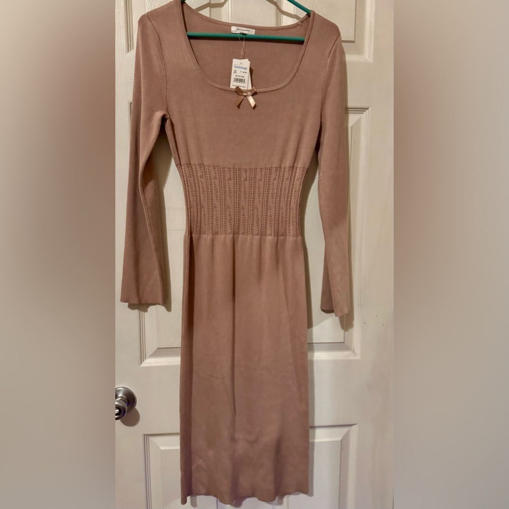 Elegant Tan Long Sleeve Bodycon Dress